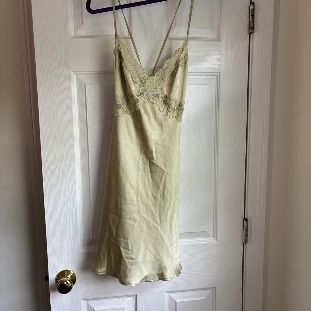 NWT Princess Polly Sage Satin Slip Dress with Lace Details
